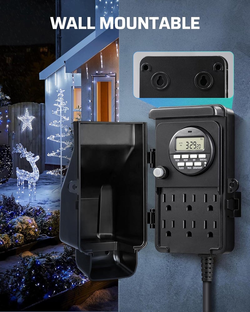 DEWENWILS Outdoor Digital Power Strip Timer, Multi Sockets, Waterproof 6 Outlets Garden Power Stake, 6ft Cord, Outdoor Timer for Christmas Lights, Yard, Garden, 15A Heavy Duty - Image 3